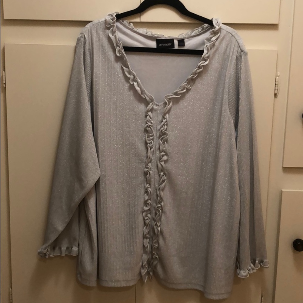 Silver ruffled blouse - size 30/32
